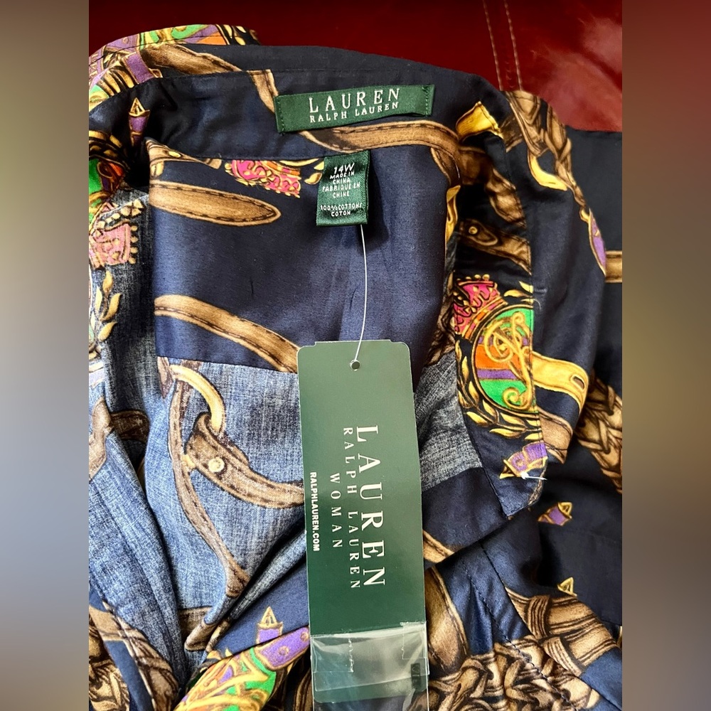 Ralph Lauren Navy Chain Print Blouse - Picture 4 of 7